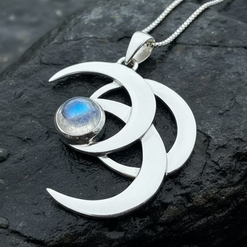 Moonshadow Triple Moon Necklace in Sterling Silver
