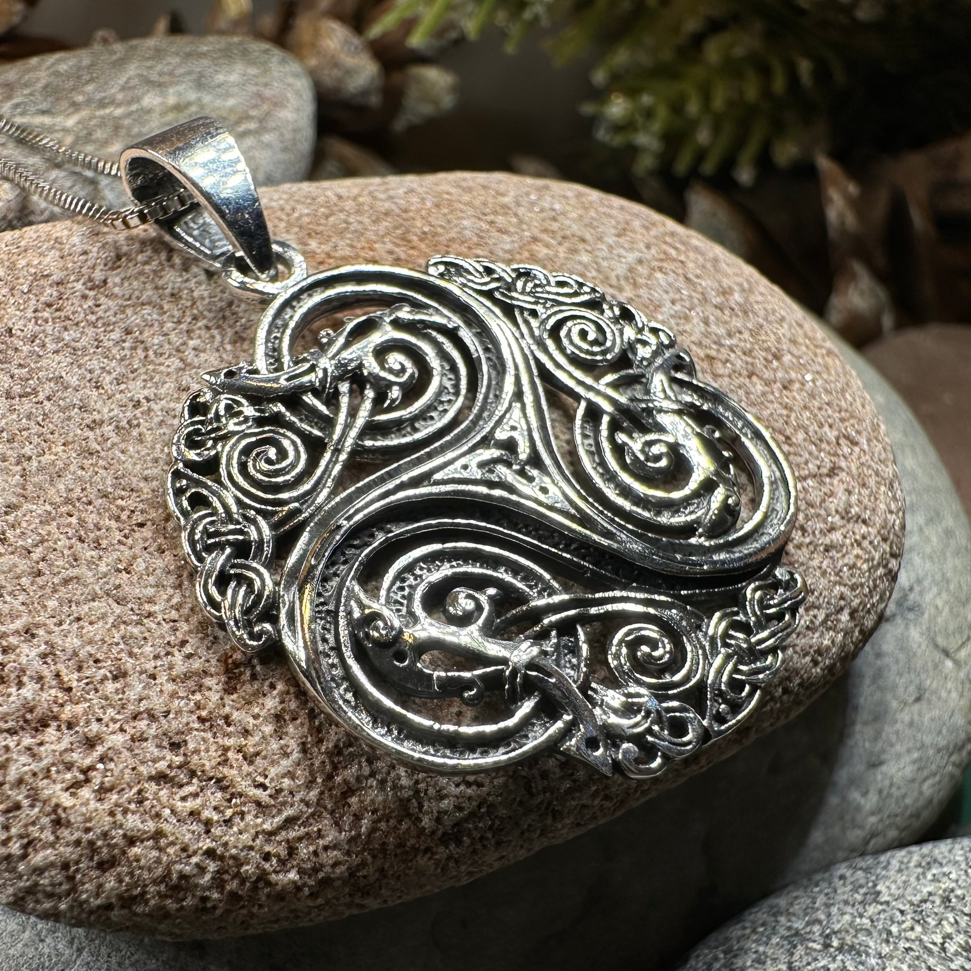 Acutus Triskele Dragon Necklace in sterling silver