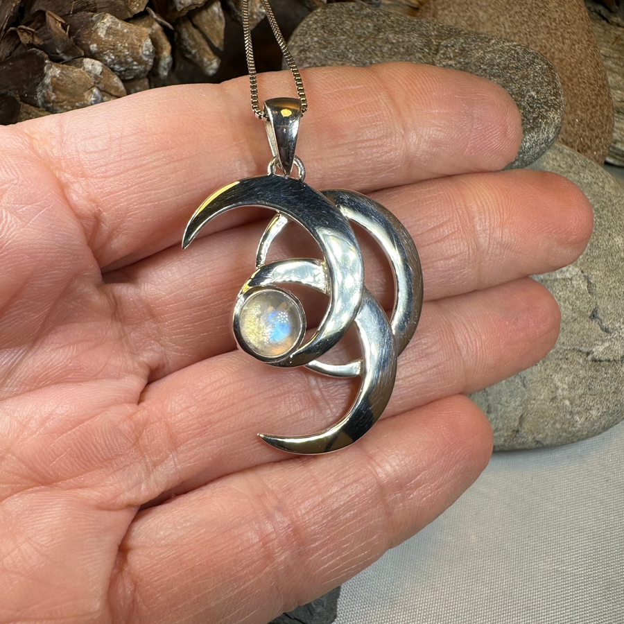 Moonshadow Triple Moon Necklace in Sterling Silver