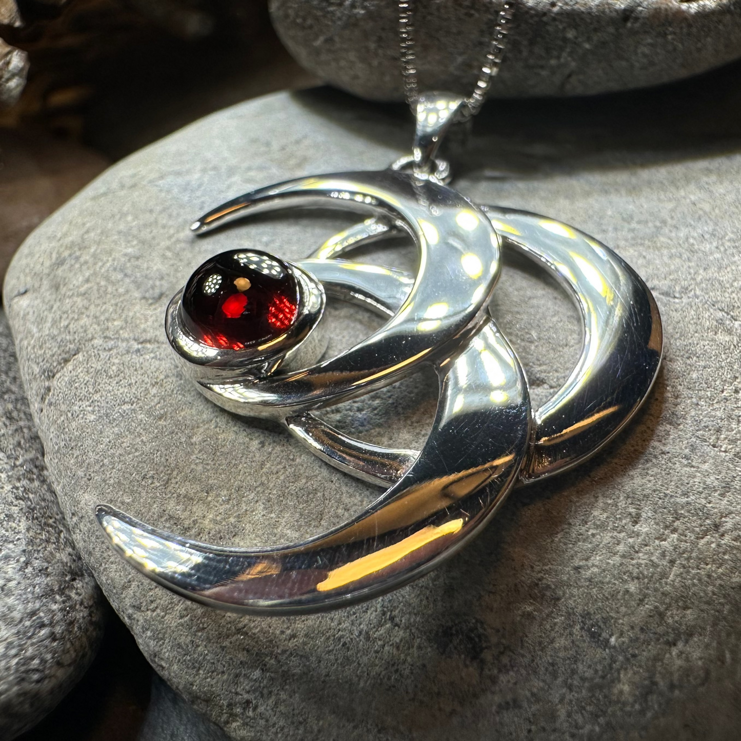 Moonshadow Triple Moon Necklace in Sterling Silver
