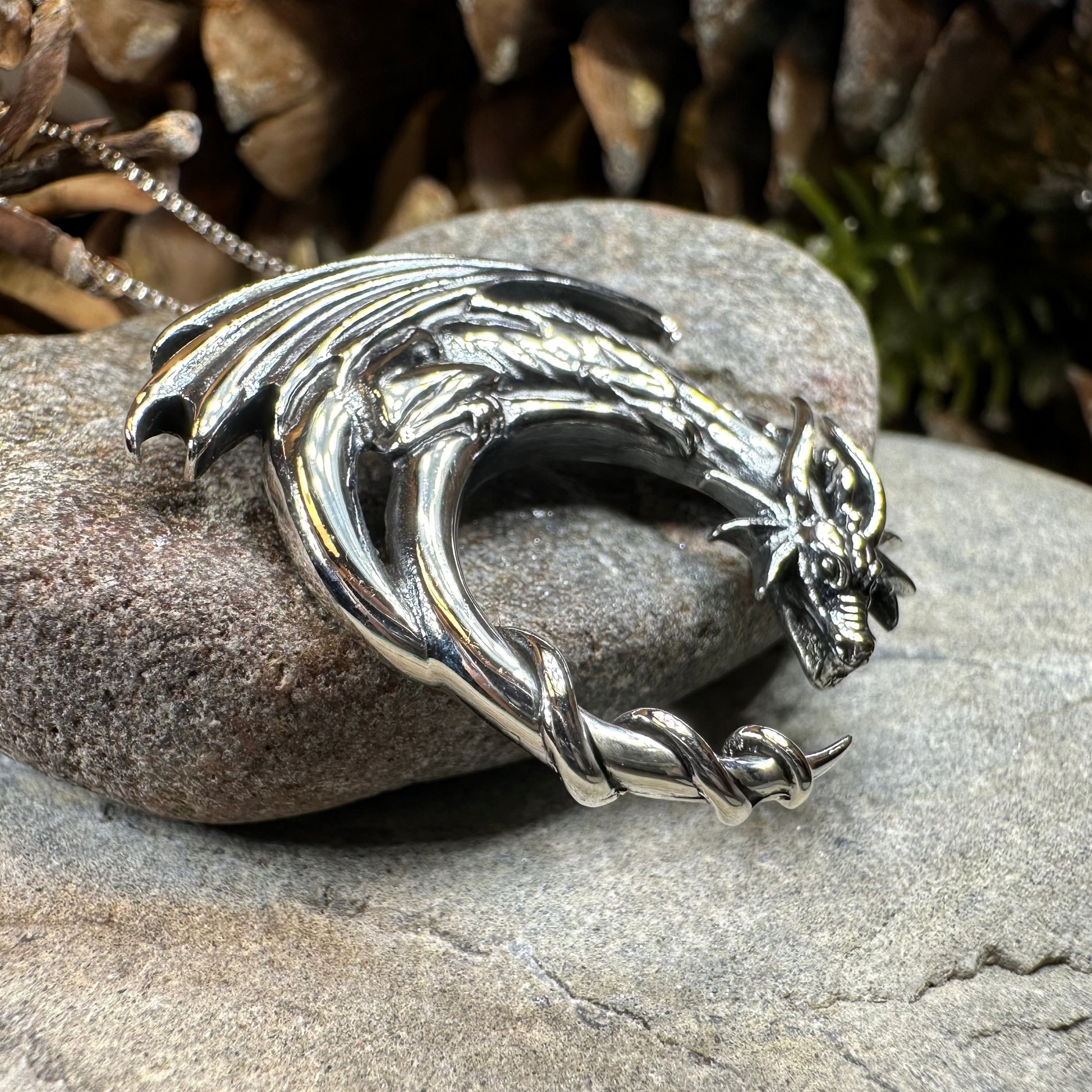 Xerxes Dragon Moon Necklace in sterling silver
