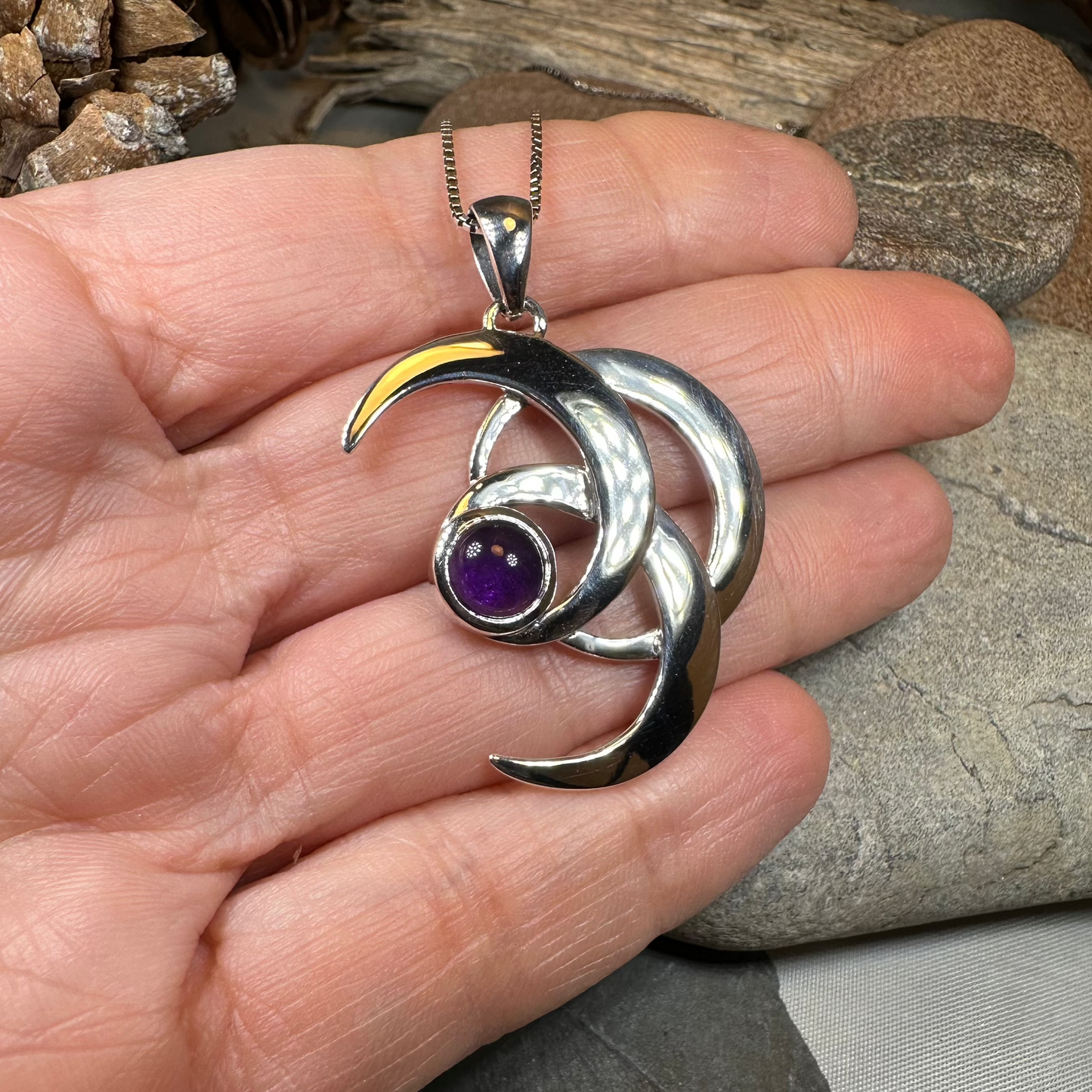 Moonshadow Triple Moon Necklace in Sterling Silver