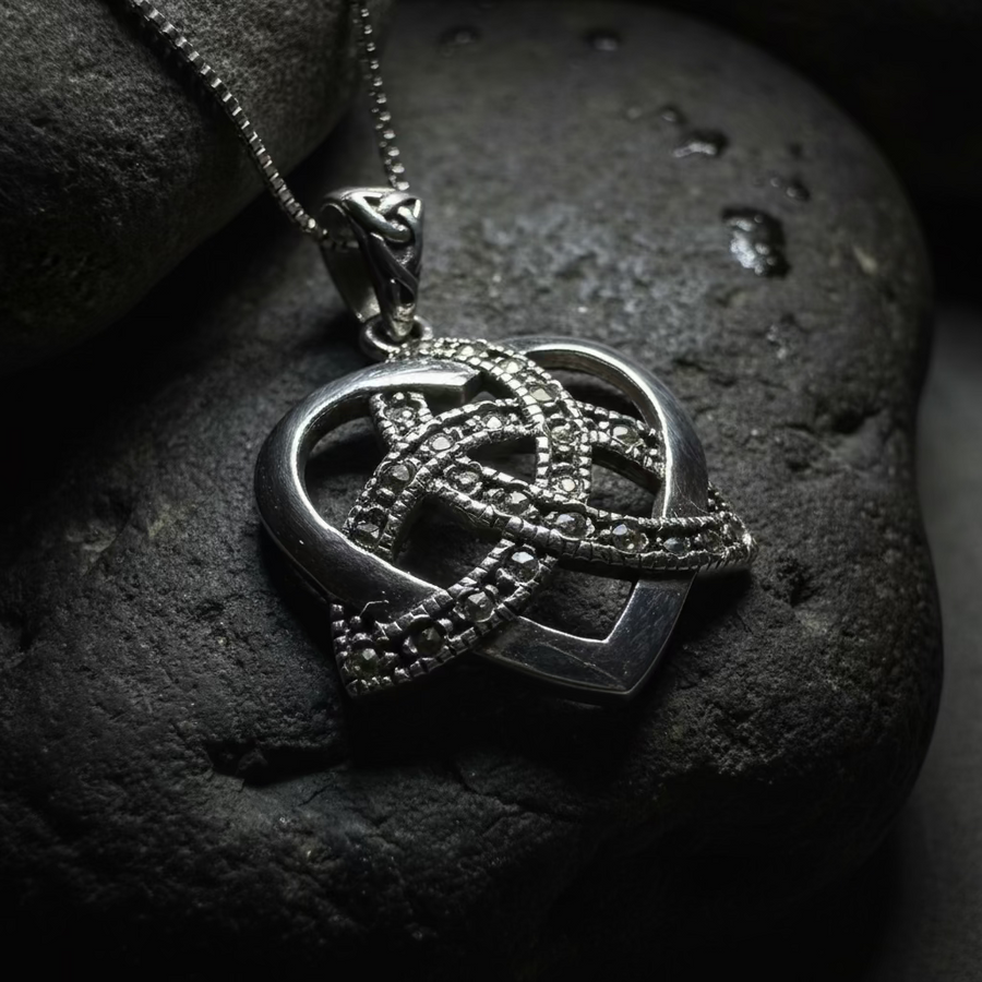 Marcasite Celtic Love Knot Necklace in Sterling Silver