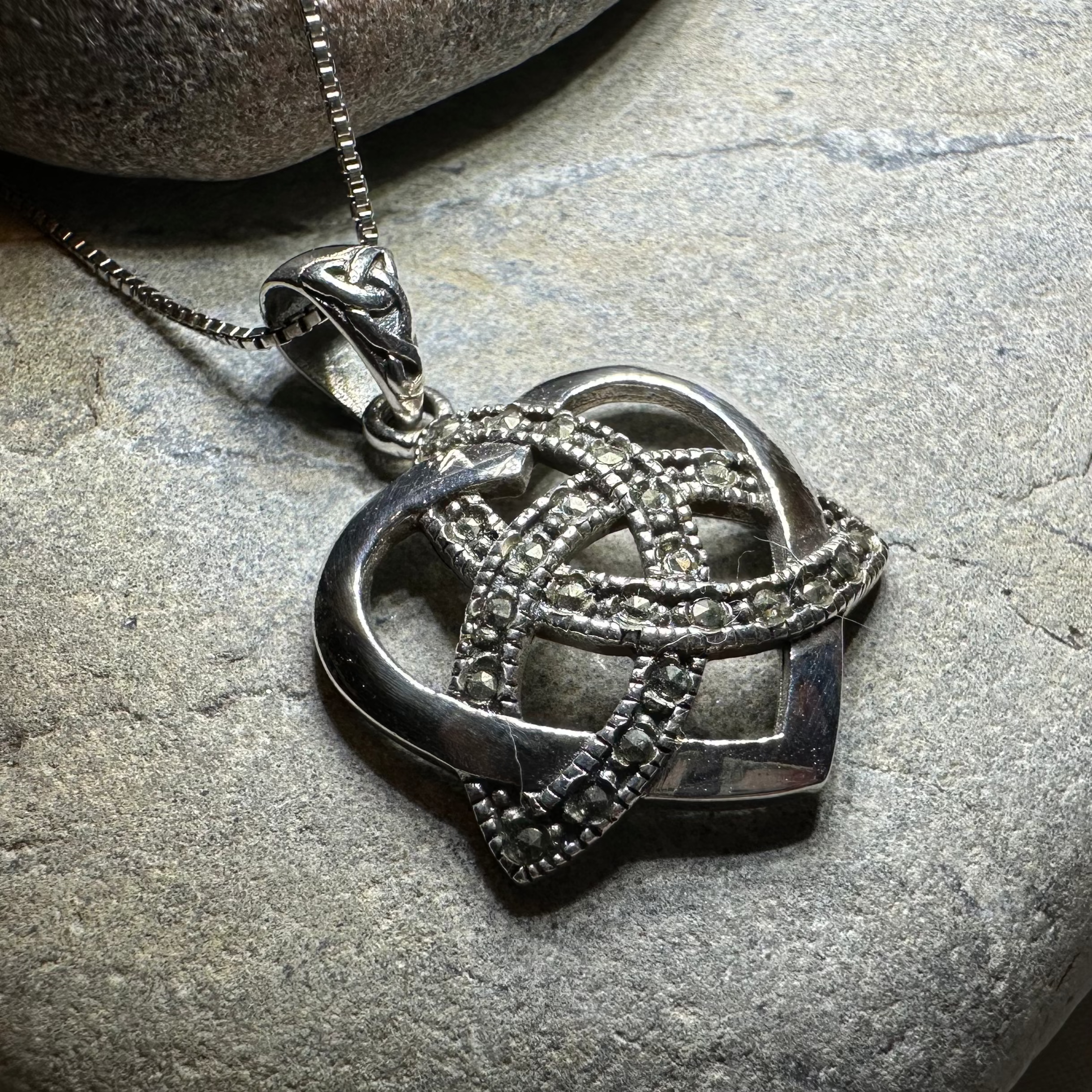 Marcasite Love Knot Necklace – Celtic Crystal Design Jewelry