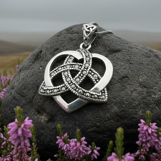 Marcasite Celtic Love Knot Necklace in Sterling Silver