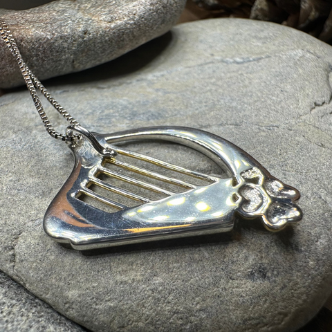 Load image into Gallery viewer, Golden Celtic Irish Harp Necklace
