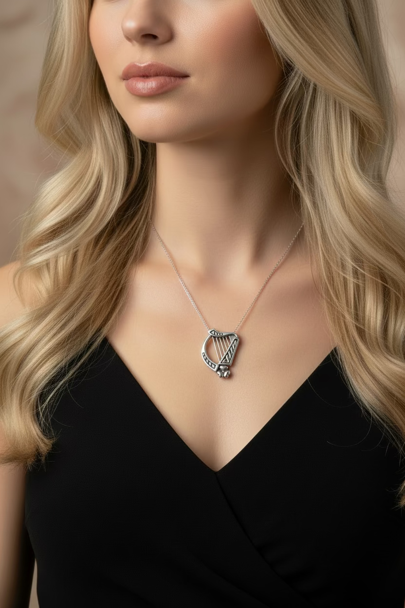 Oisin Shamrock Harp Necklace