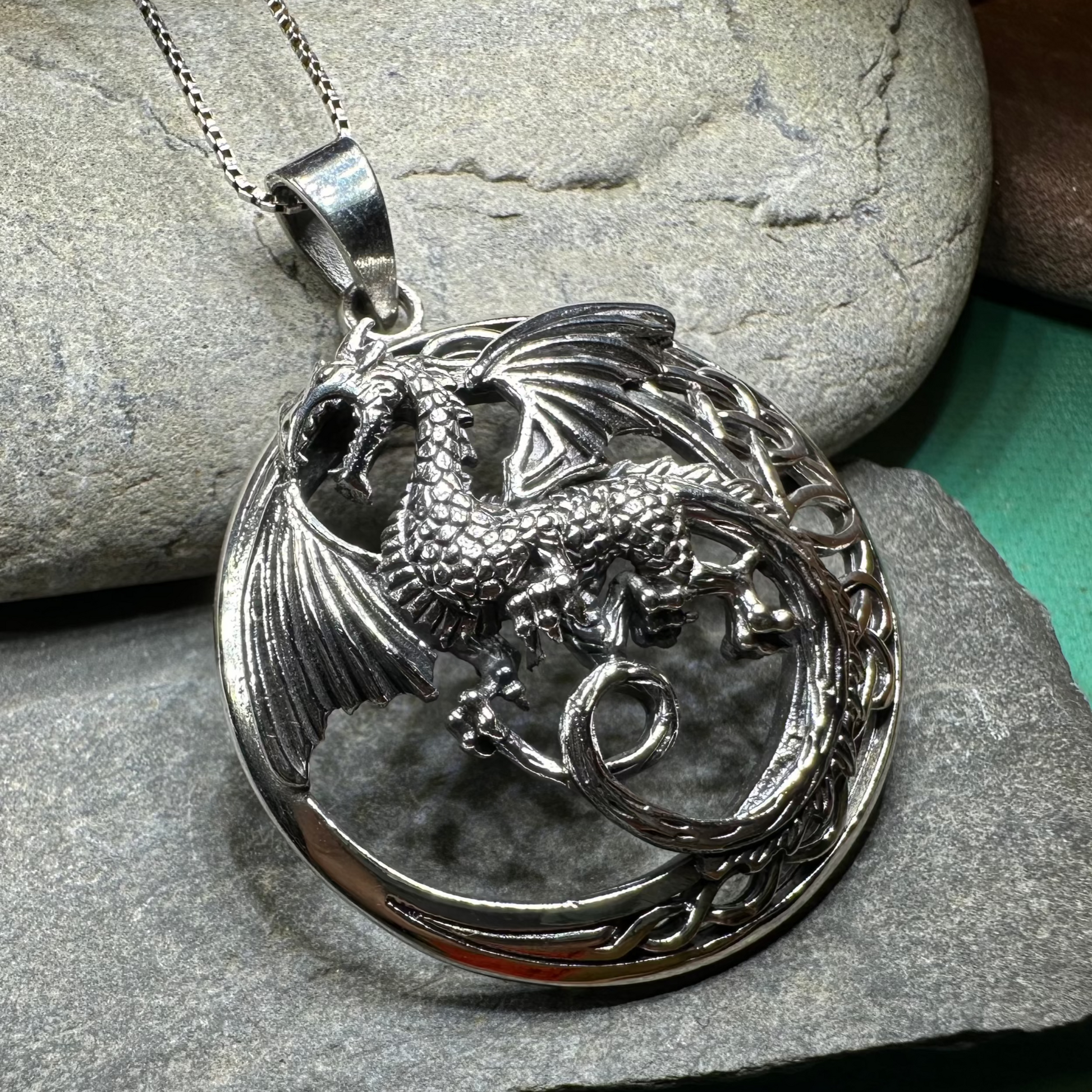 Electra Dragon Moon Necklace in silver