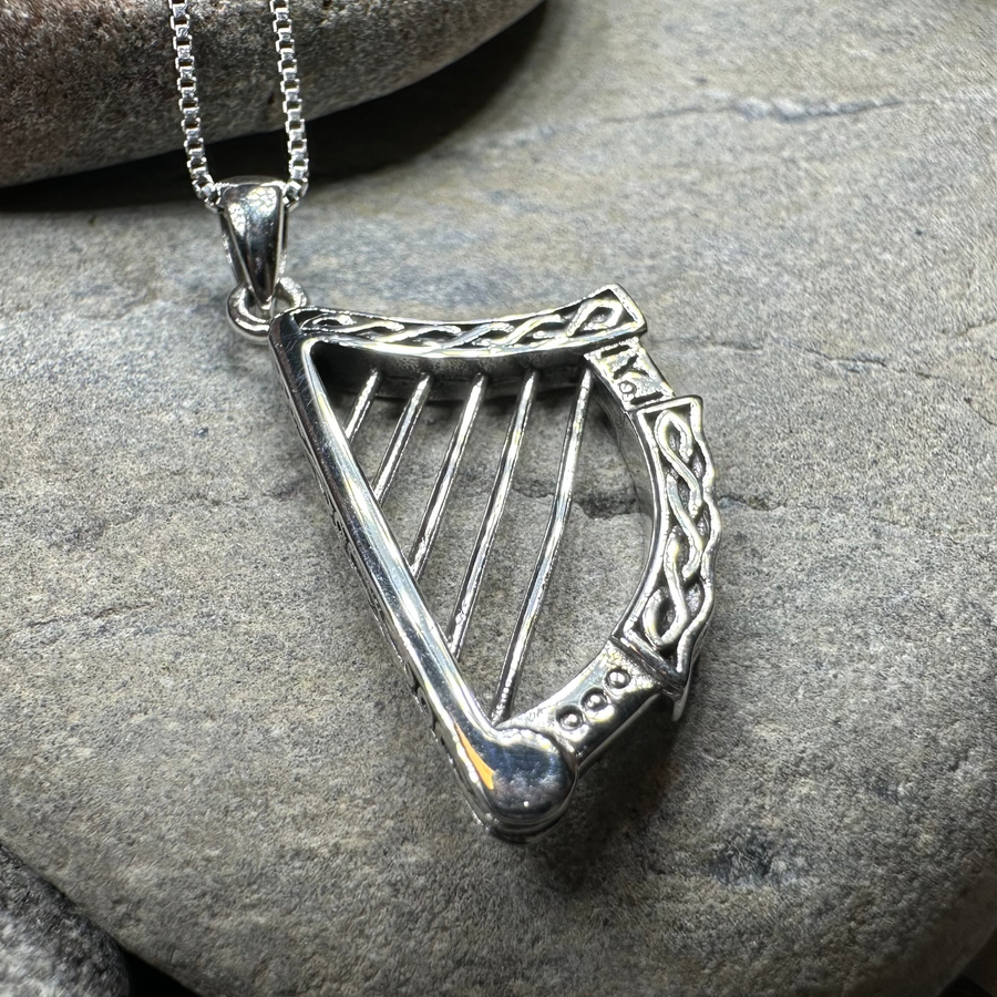 Torlogh Celtic Irish Harp Necklace in Sterling Silver