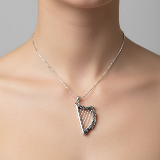 Torlogh Celtic Irish Harp Necklace in Sterling Silver