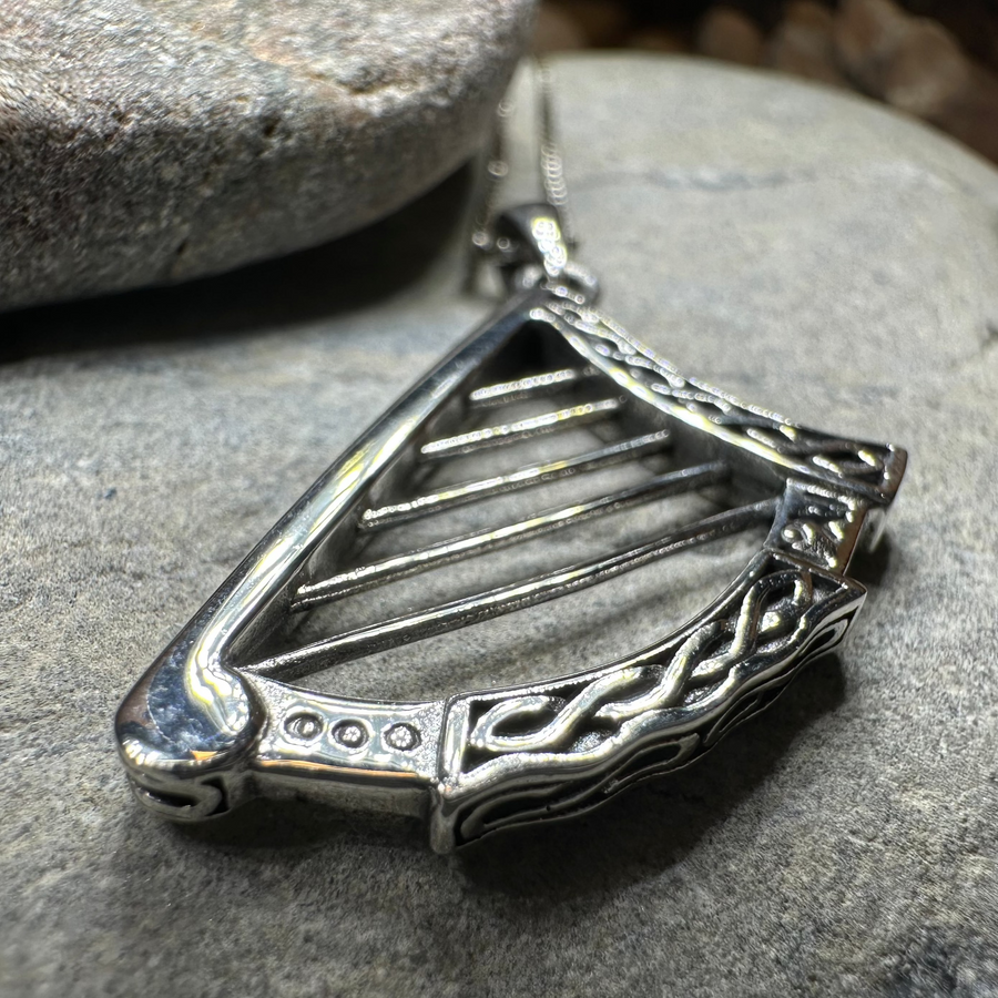 Torlogh Celtic Irish Harp Necklace in Sterling Silver