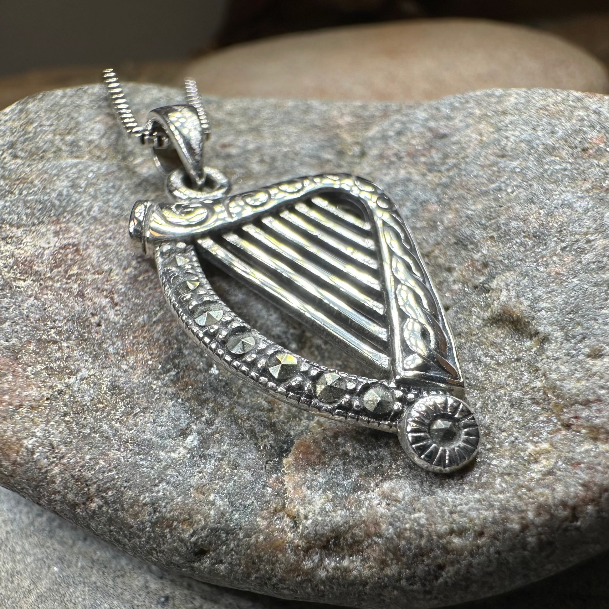 Cinnia Celtic Harp of Ireland Necklace in Sterling Silver — view 7