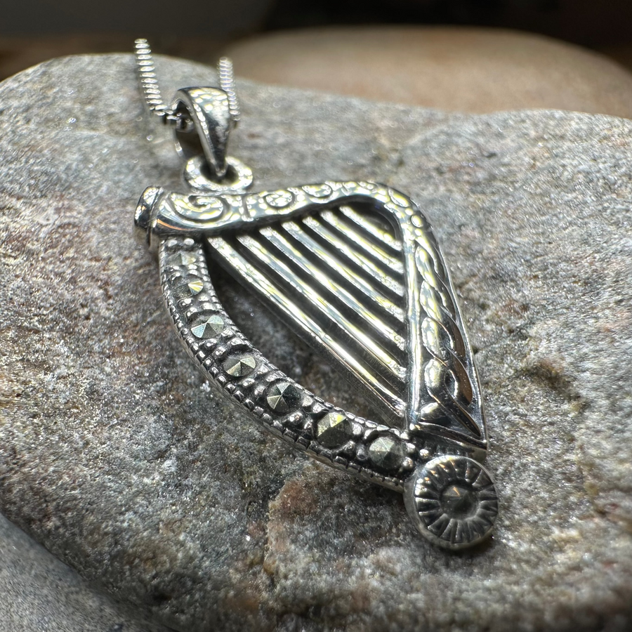 Cinnia Celtic Harp of Ireland Necklace in Sterling Silver