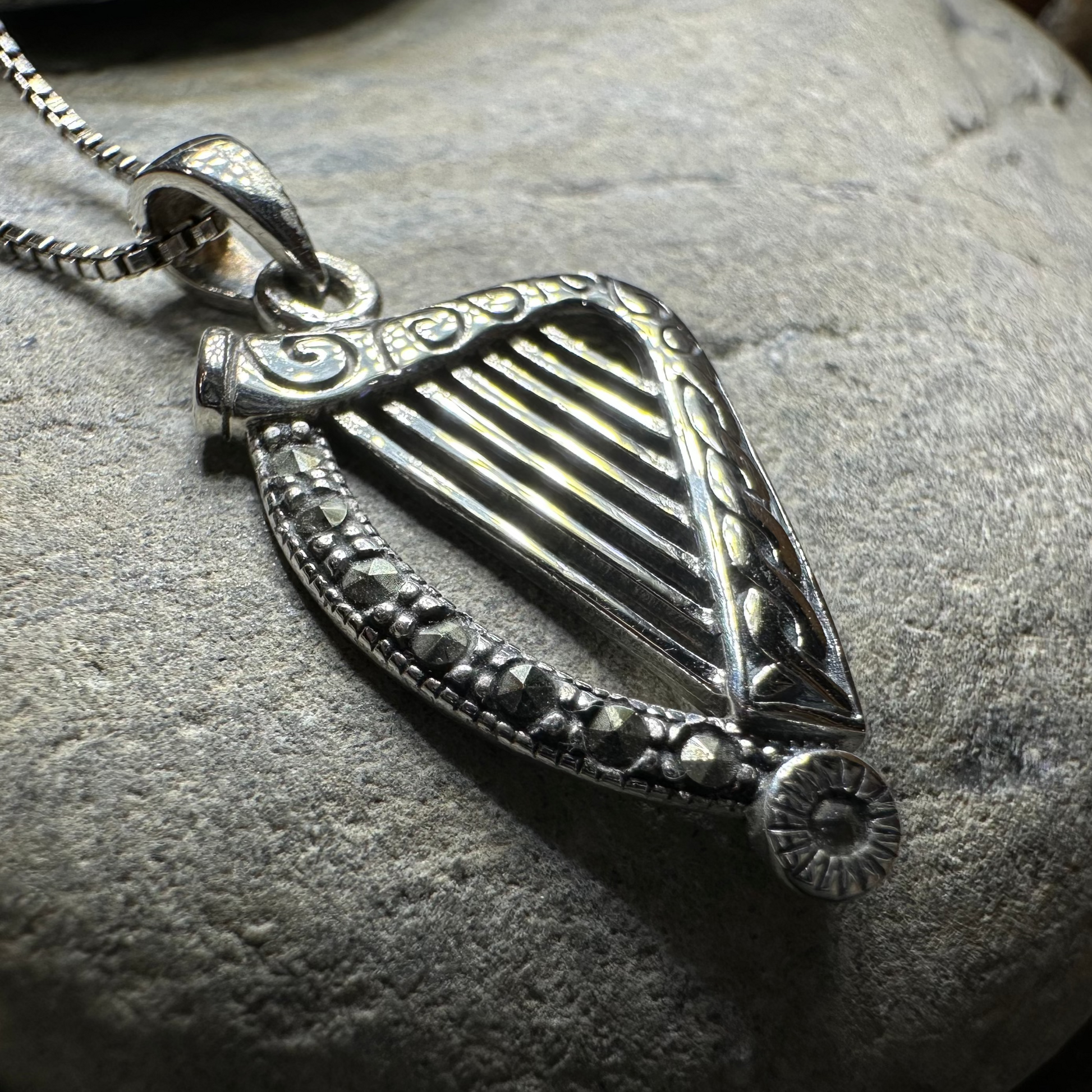 Cinnia Celtic Harp of Ireland Necklace in Sterling Silver — view 6