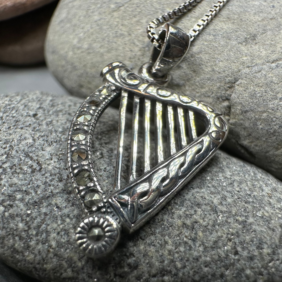 Cinnia Celtic Harp of Ireland Necklace in Sterling Silver