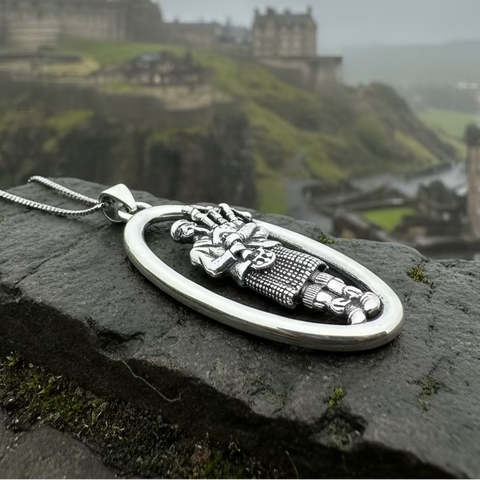 Load image into Gallery viewer, Proud Scottish Bagpiper Necklace in Sterling Silver
