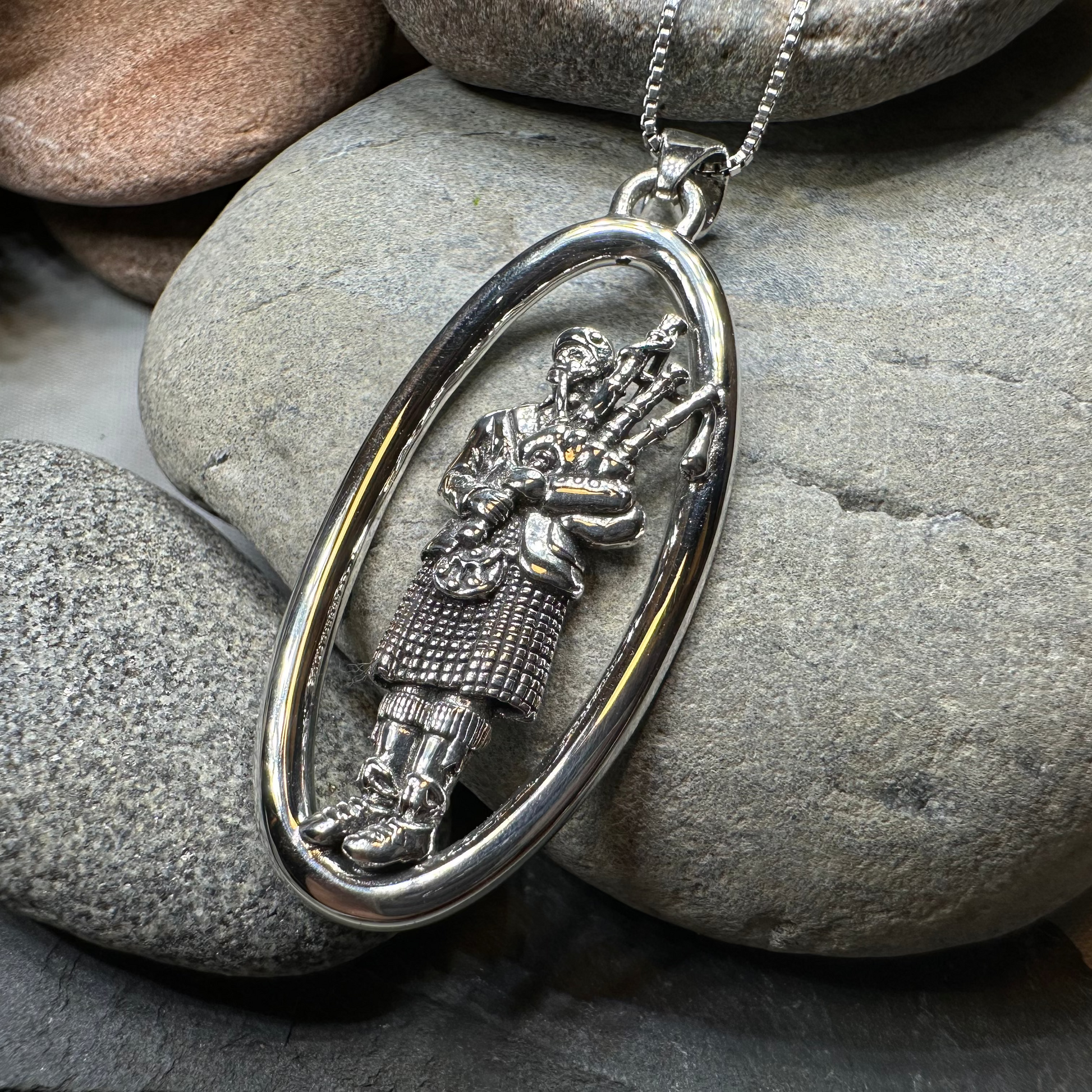 Proud Scottish Bagpiper Necklace in Sterling Silver — view 6
