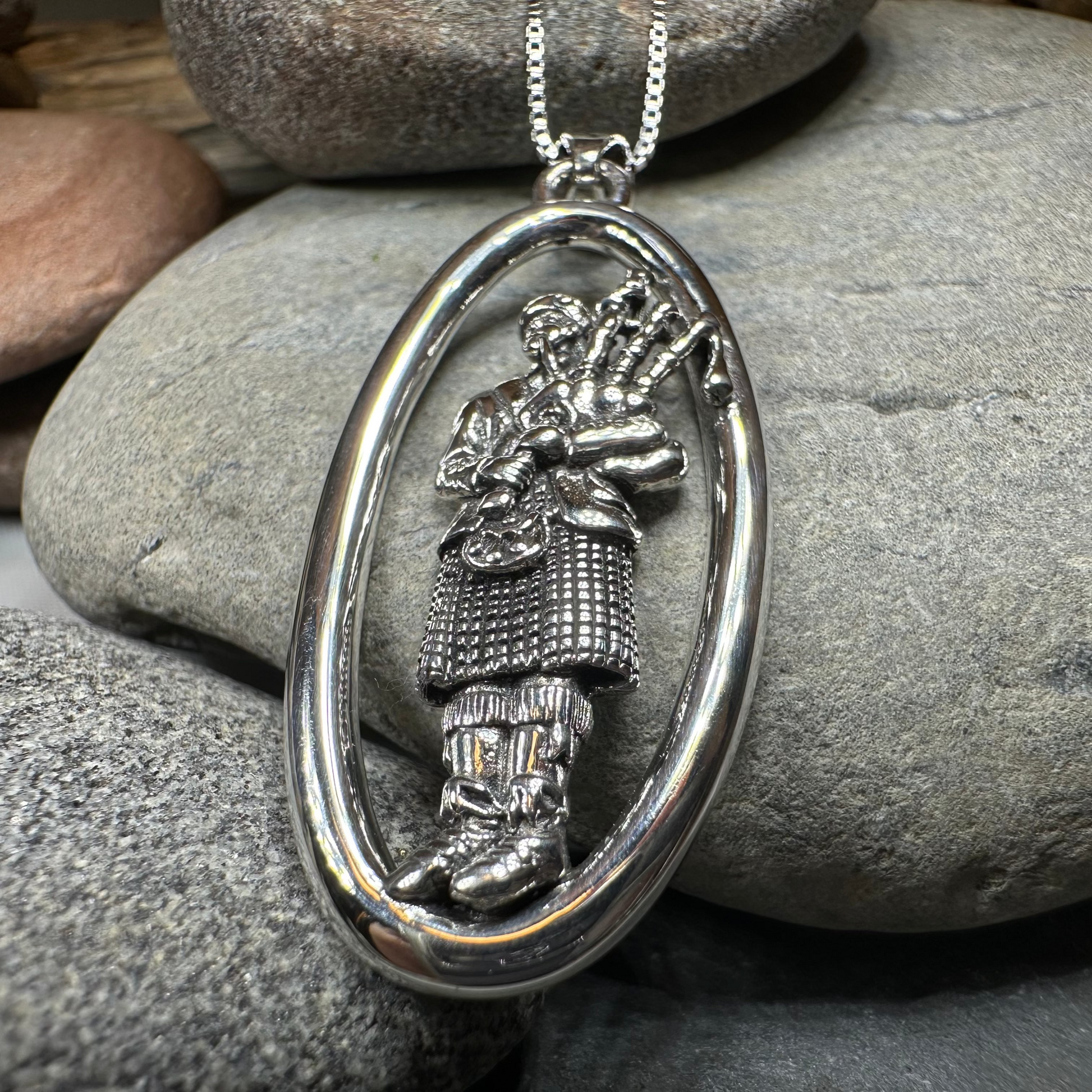 Proud Scottish Bagpiper Necklace in Sterling Silver — view 7