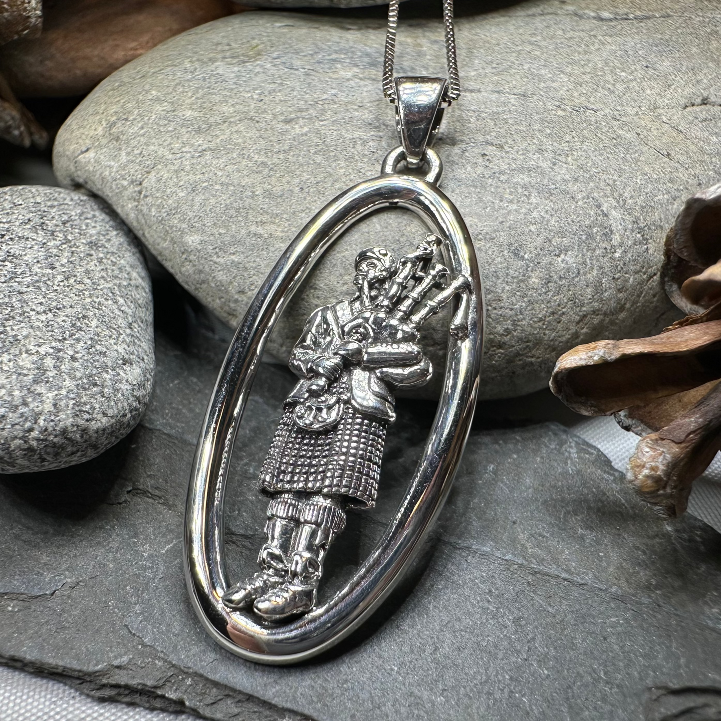 Proud Scottish Bagpiper Necklace in Sterling Silver — view 3