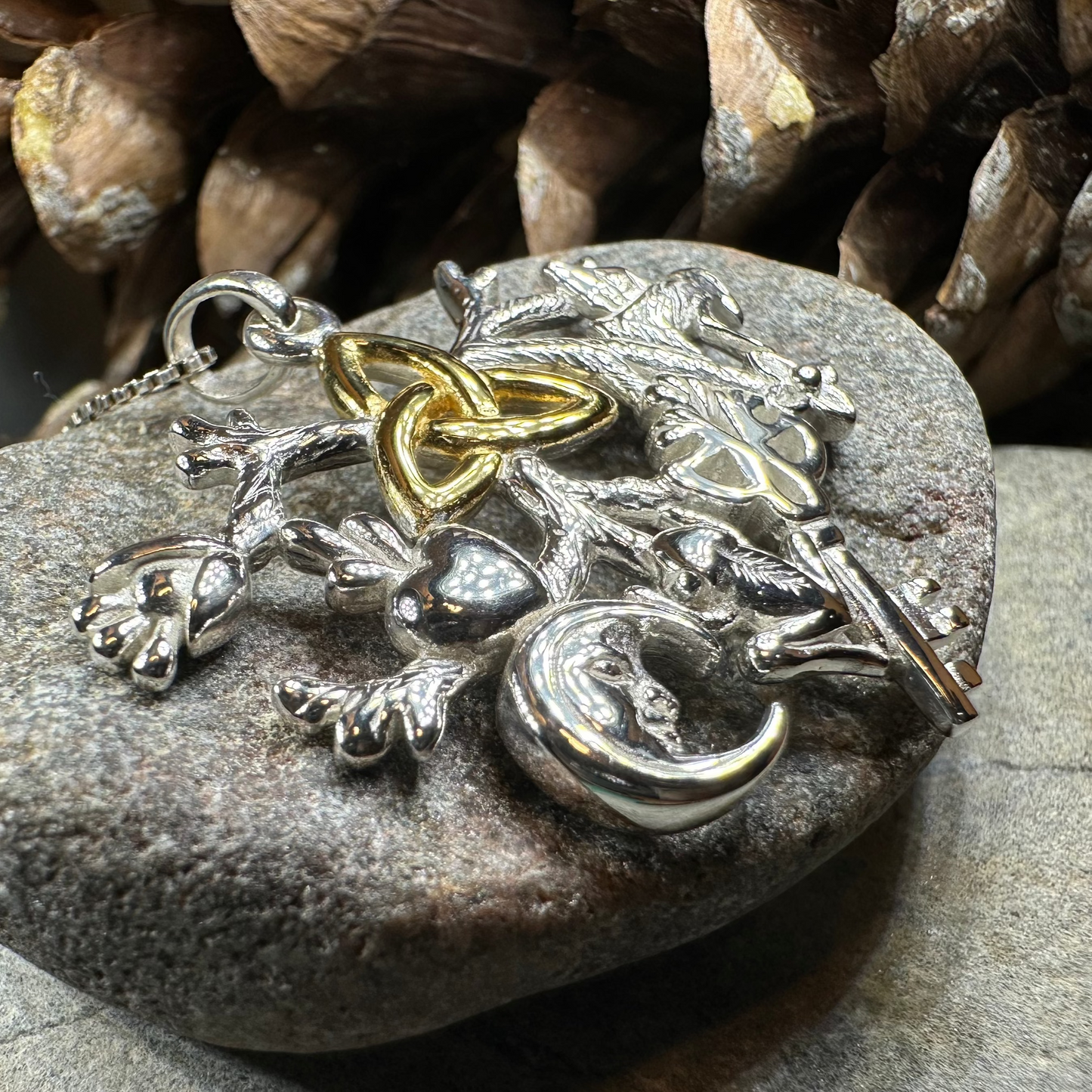 Golden Stregheria Cimaruta Pendant in Sterling Silver