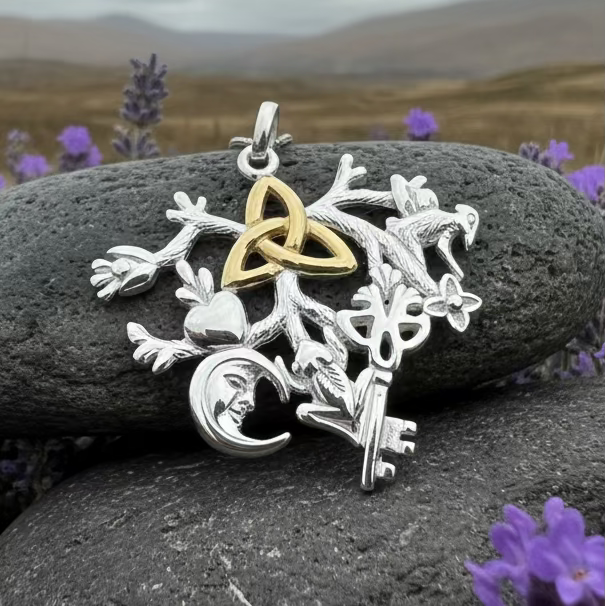 Golden Stregheria Cimaruta Pendant in Sterling Silver