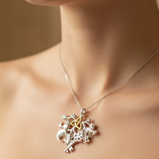 Golden Stregheria Cimaruta Pendant in Sterling Silver