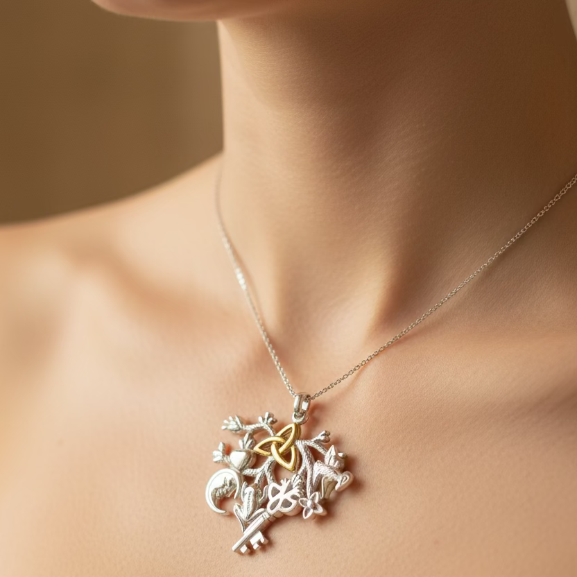 Golden Stregheria Cimaruta Pendant in Sterling Silver