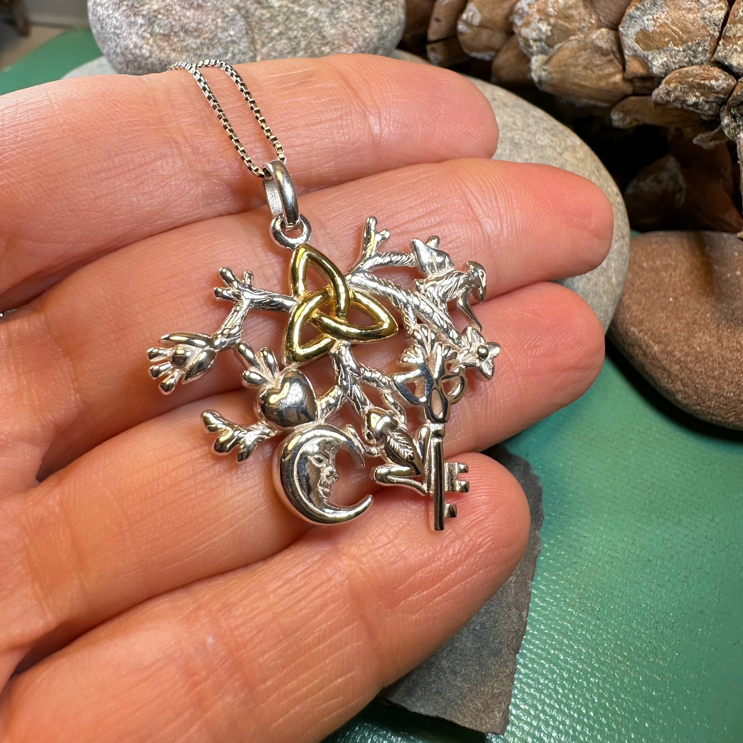 Golden Stregheria Cimaruta Pendant in Sterling Silver