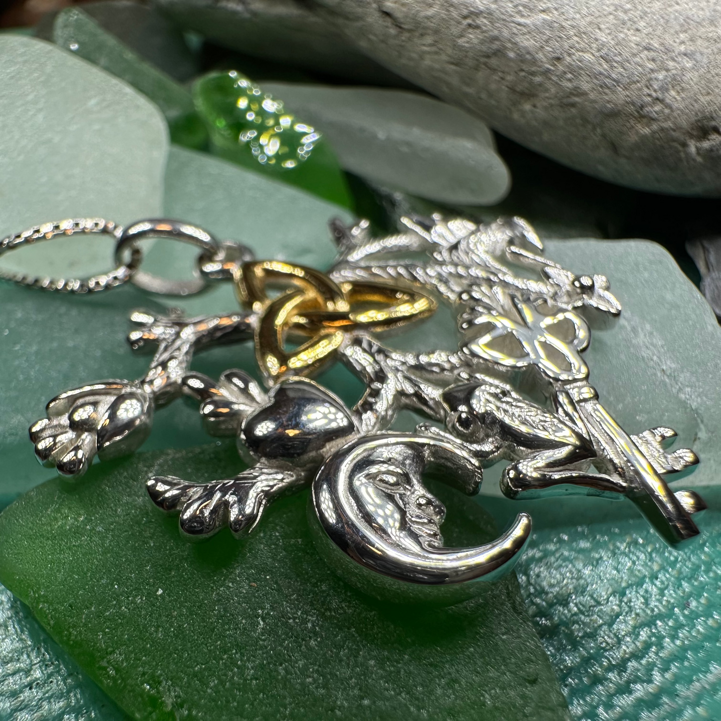 Golden Stregheria Cimaruta Pendant in Sterling Silver