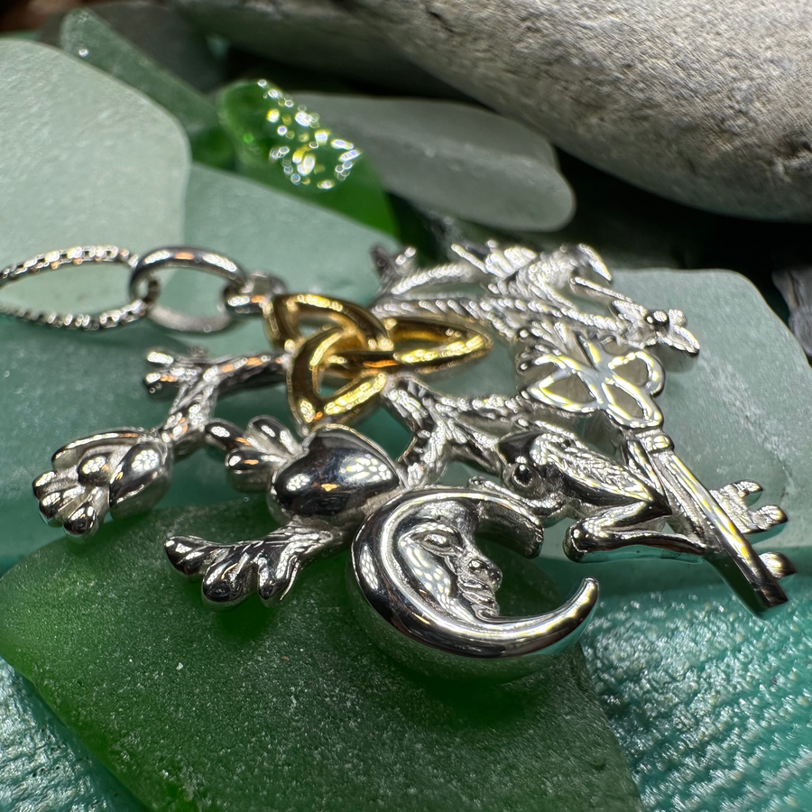 Golden Stregheria Cimaruta Pendant in Sterling Silver