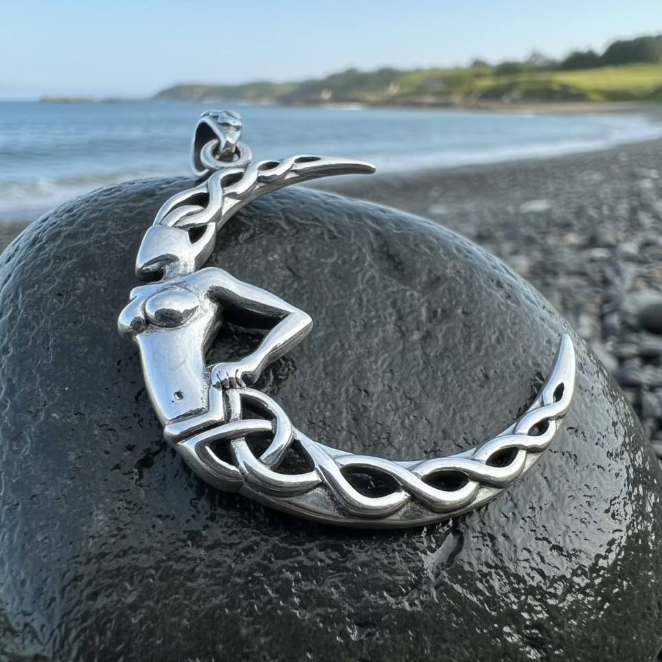 Sorcha Crescent Moon Goddess Necklace in Sterling Silver