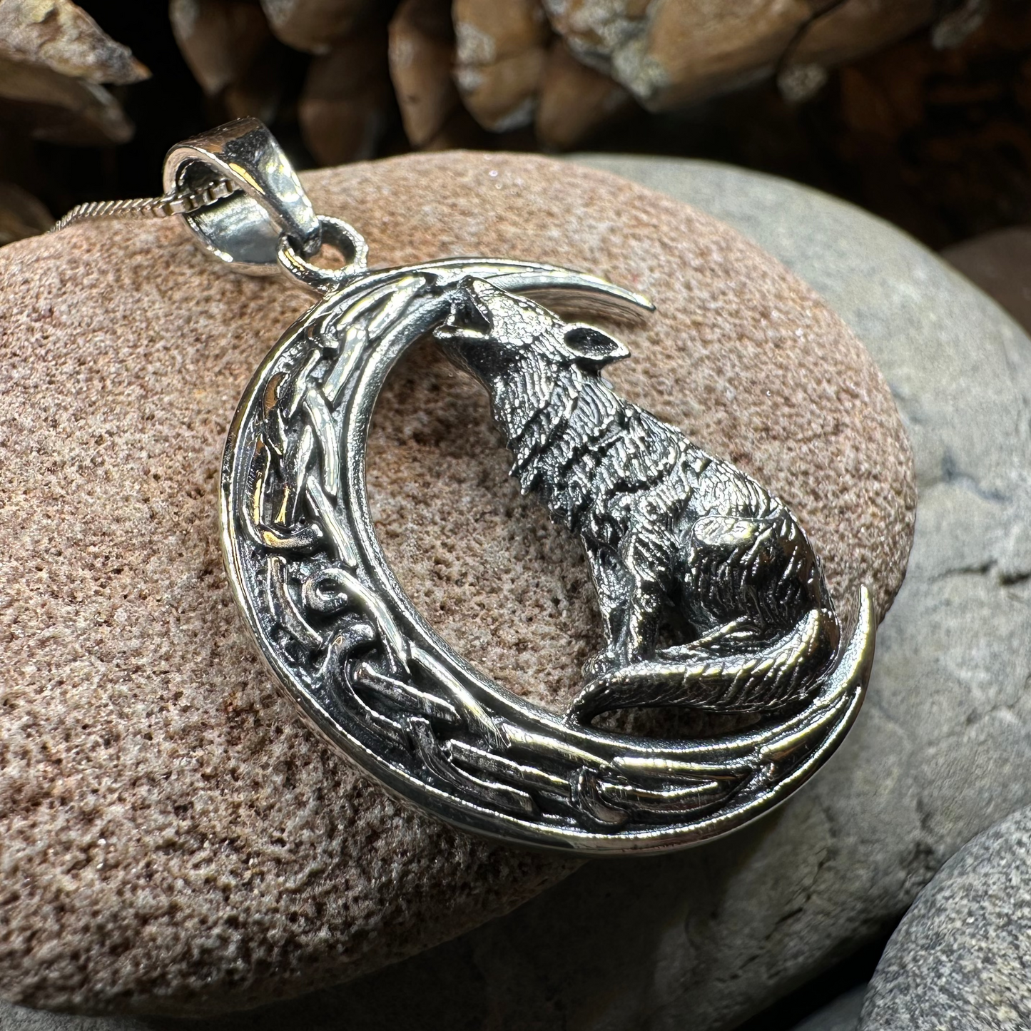Nocturn Wolf Moon Necklace in Sterling Silver