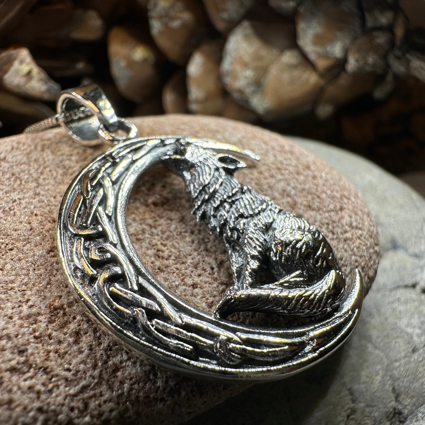 Nocturn Wolf Moon Necklace in Sterling Silver
