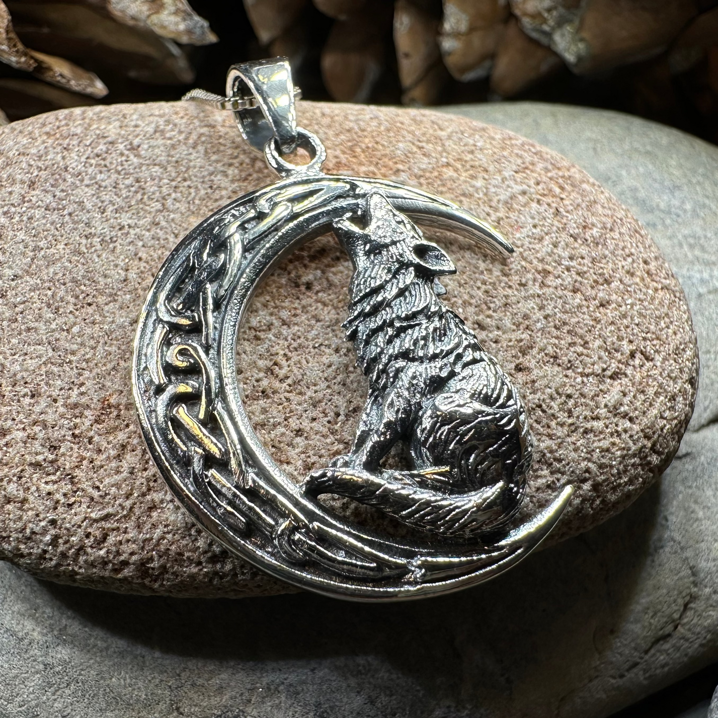 Nocturn Wolf Moon Necklace in Sterling Silver