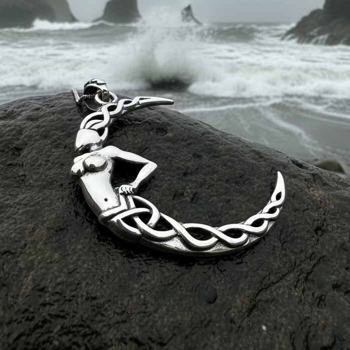 Sorcha Crescent Moon Goddess Necklace in Sterling Silver — view 5