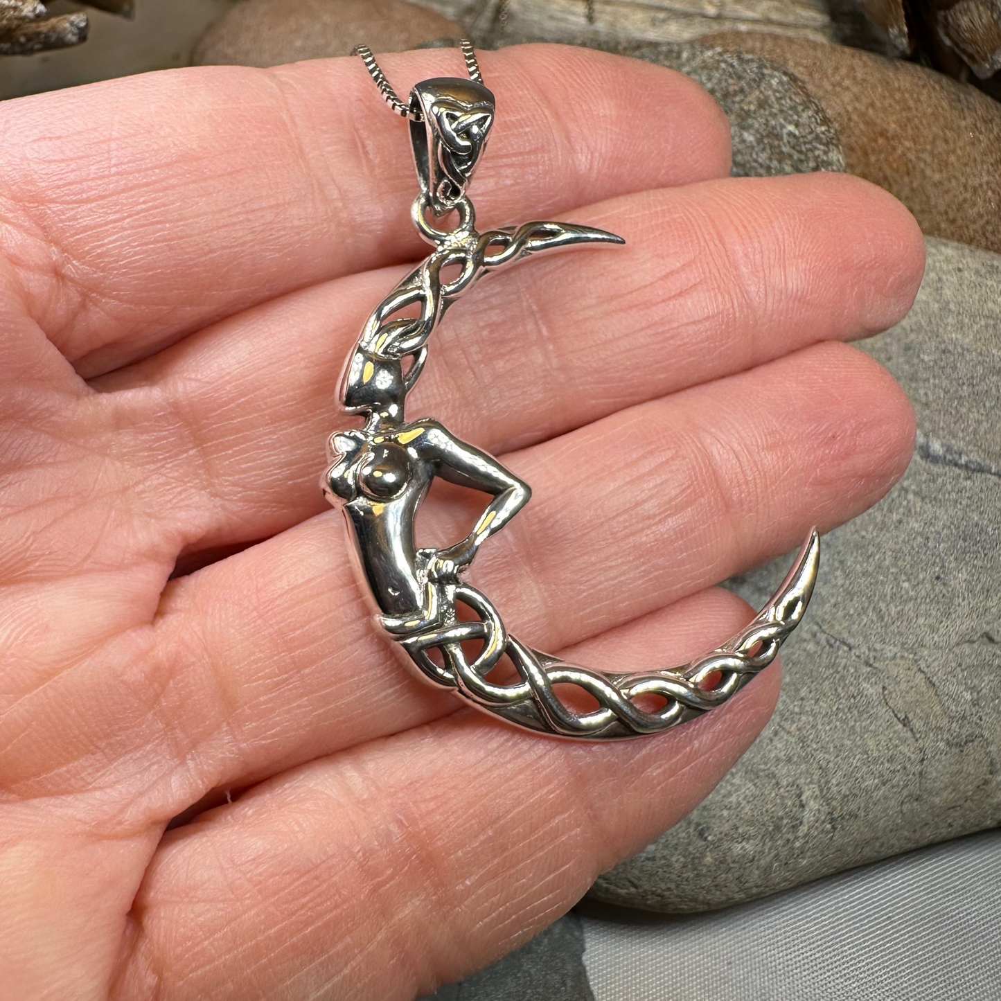 Sorcha Crescent Moon Goddess Necklace in Sterling Silver — view 6