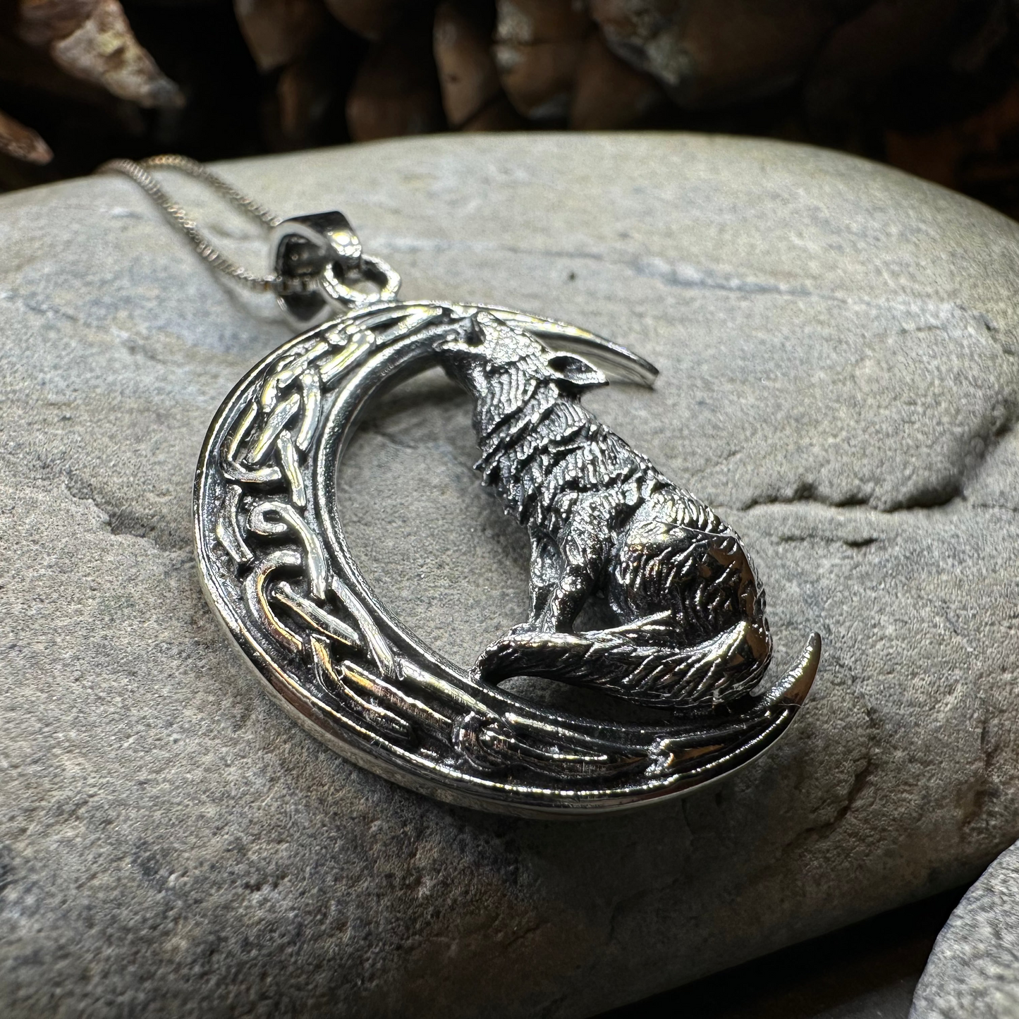 Nocturn Wolf Moon Necklace in Sterling Silver