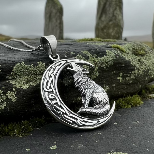 Nocturn Wolf Moon Necklace in Sterling Silver