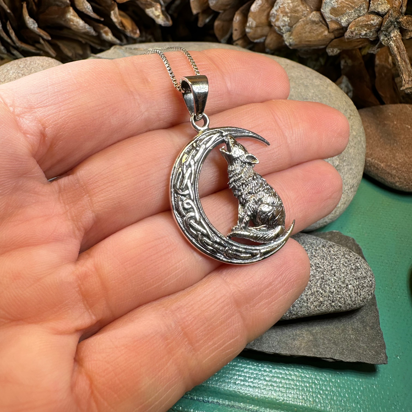 Nocturn Wolf Moon Necklace in Sterling Silver