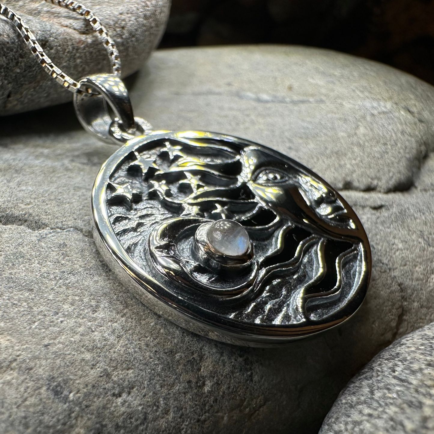 Celestial Wind Moon & Sun Necklace with Moonstone