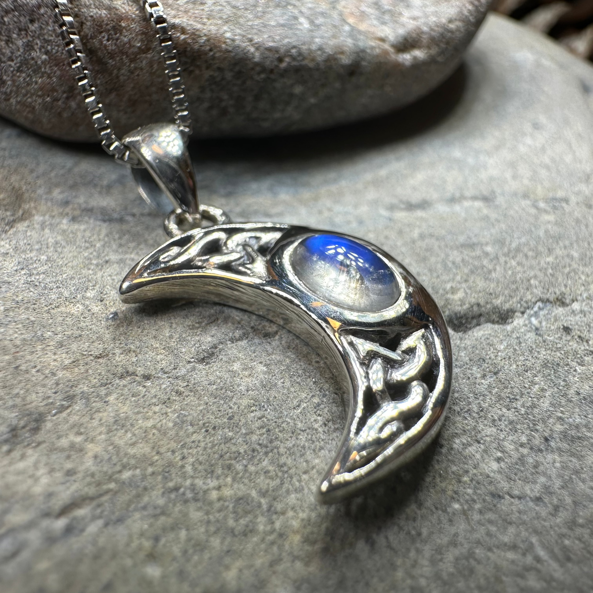 Celtic Crescent Moon Necklace in Sterling Silver — view 7