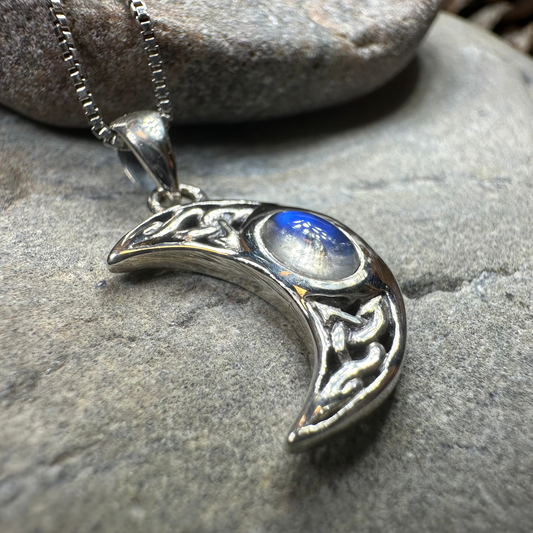 Celtic Crescent Moon Necklace in Sterling Silver — view 7
