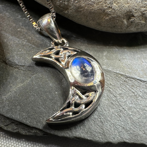 Load image into Gallery viewer, Celtic Crescent Moon Necklace in Sterling Silver
