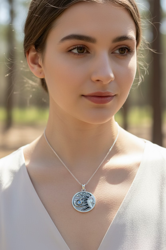Celestial Wind Moon & Sun Necklace with Moonstone