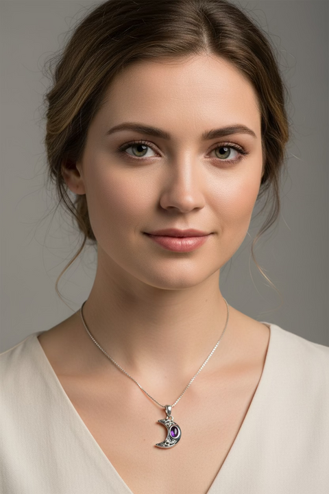 Load image into Gallery viewer, Celtic Crescent Moon Necklace in Sterling Silver
