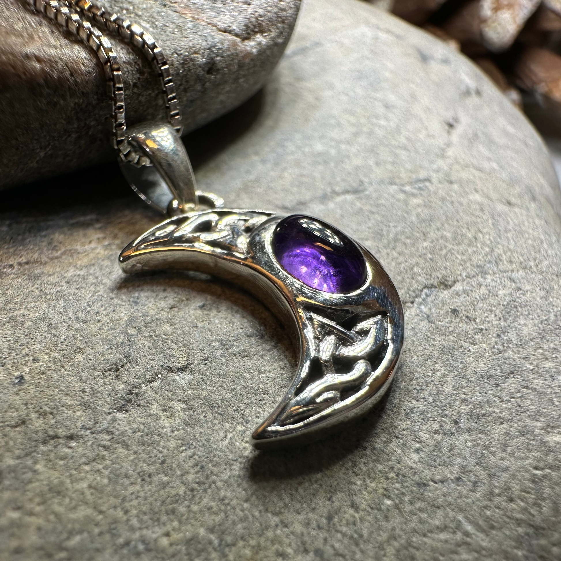 Celtic Crescent Moon Necklace in Sterling Silver — view 6