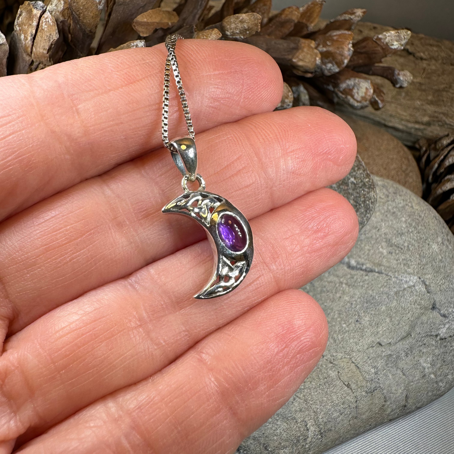 Celtic Crescent Moon Necklace in Sterling Silver — view 5