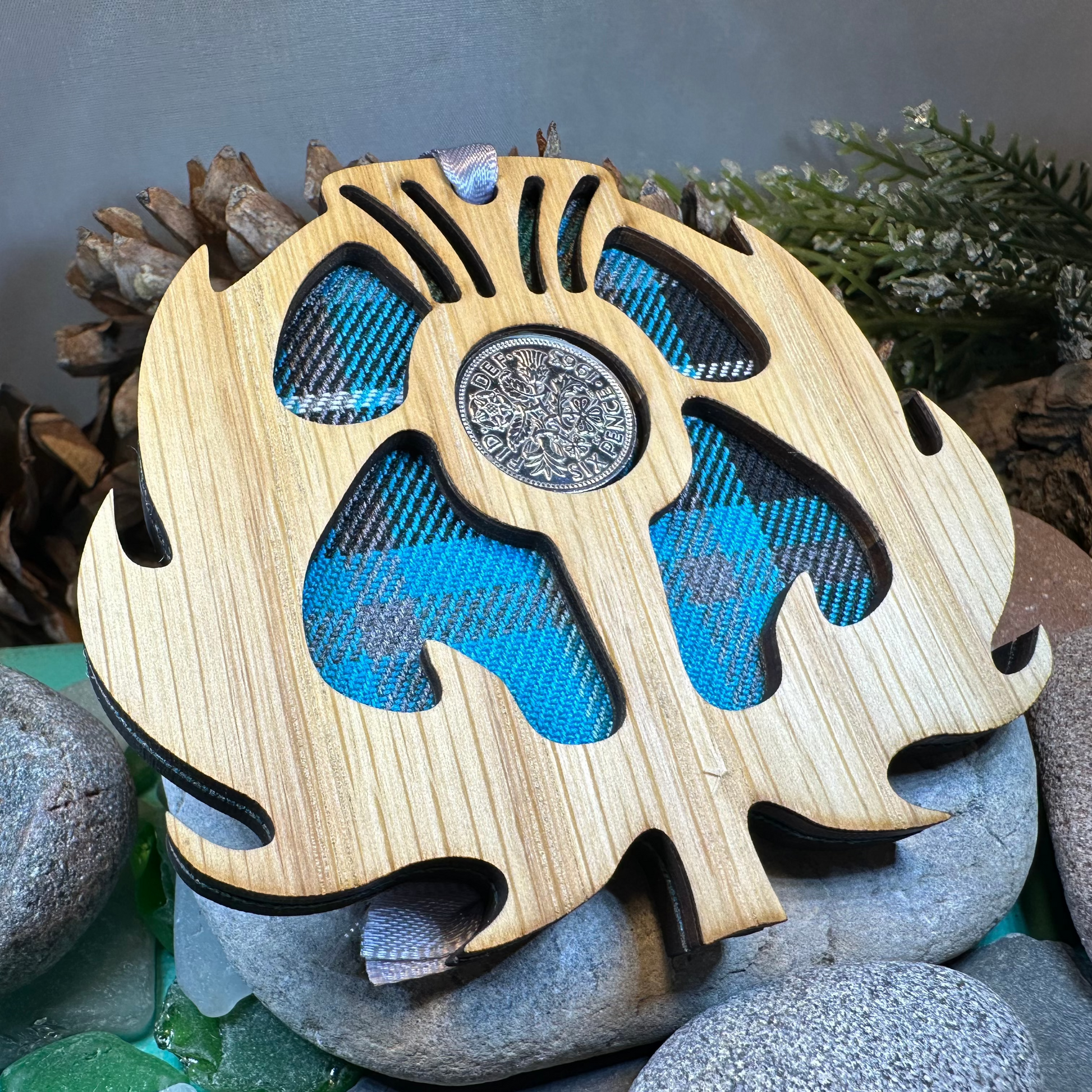 Tartan Thistle Ornament with Lucky Sixpence — view 3