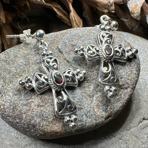 Load image into Gallery viewer, Celtic Cross Gemstone Earrings
