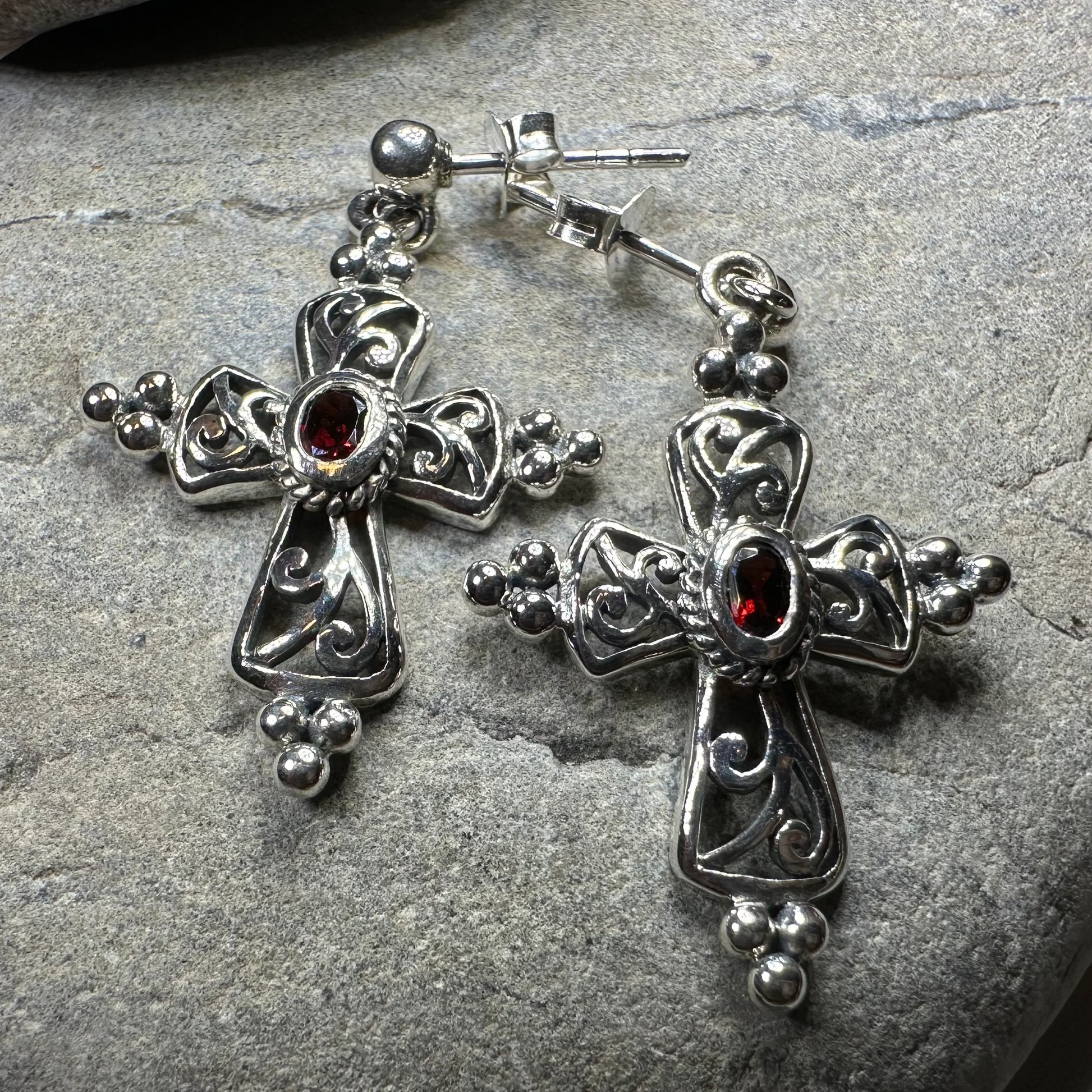 Celtic Cross Gemstone Earrings — view 6